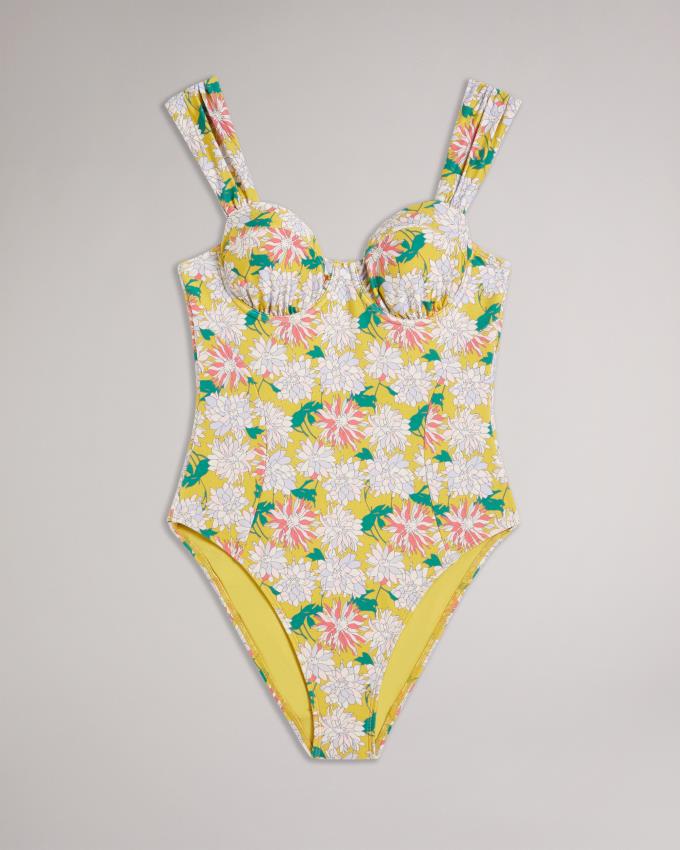 Maillot de Bain Ted Baker Floral Pleated Strap Cupped Jaune Femme | UJF-61814768